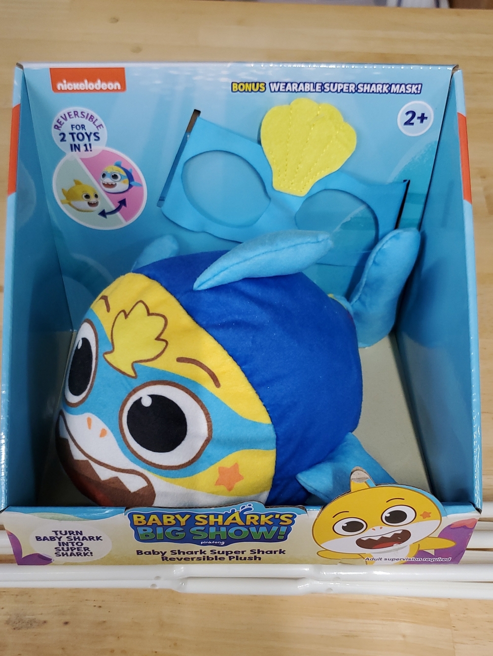 Nickelodeon Baby Shark Reversible Plush — Blue & Yellow Wearable Mask